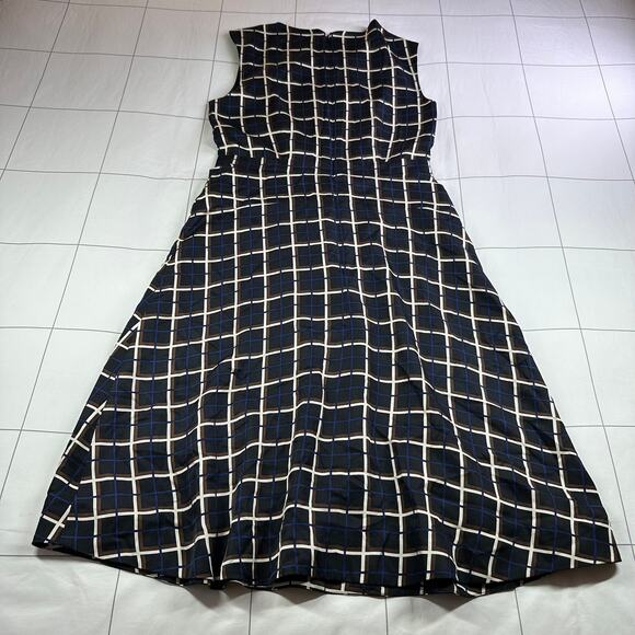 J.Crew Dress Womens 6 Black Windowpane Silk Aline Fit Flare Sleeveless Preppy - Picture 3 of 10
